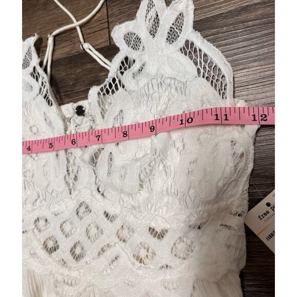 NWT Free People Adella Lace Cami Ivory Boho Peplum Crochet Tank Small Coquette - Picture 7 of 15